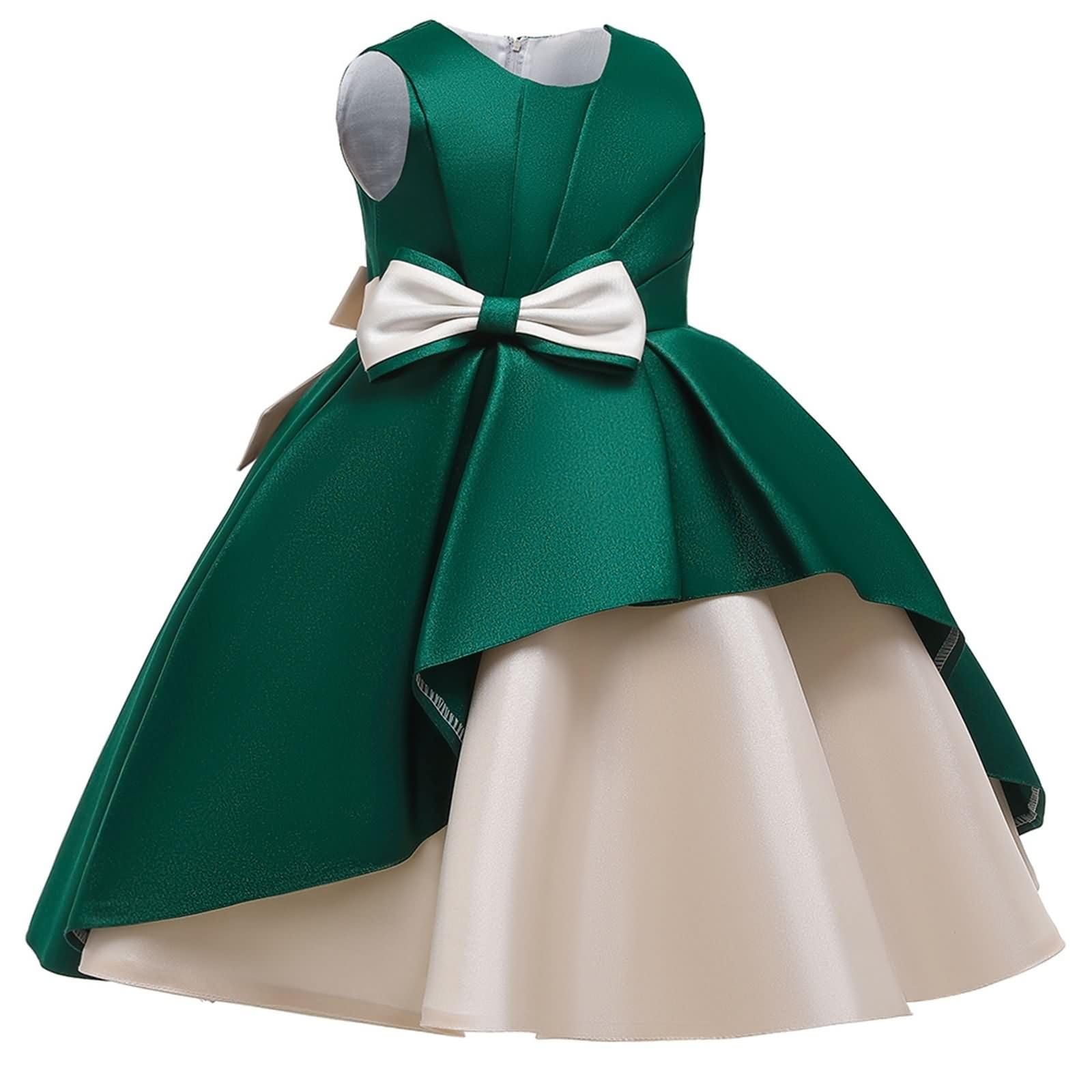 Beydodo Prom Dresses for Girls 4-10 Years, Princess Dresses for Girls Sleeveless Solid Color with Bow and Tie Waist