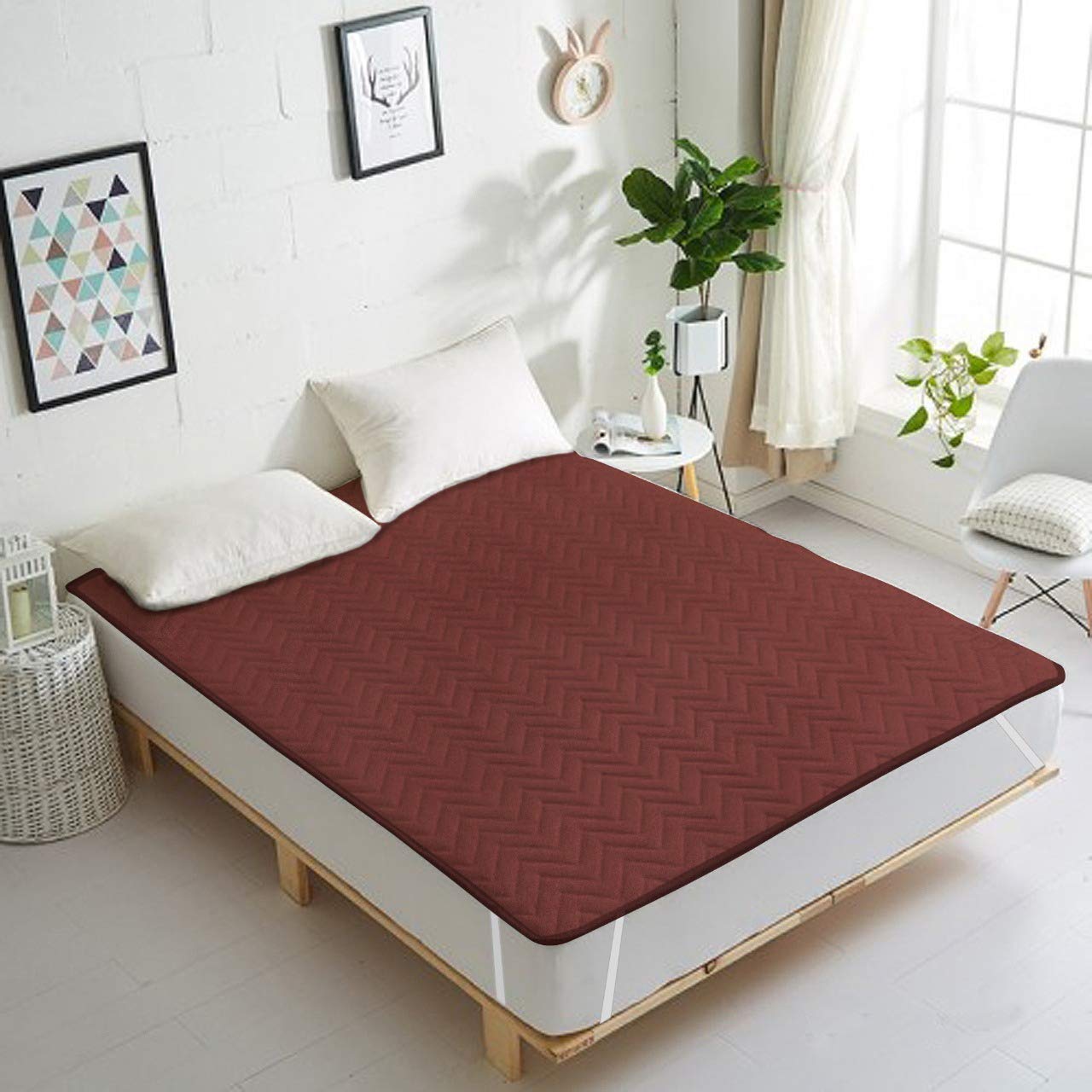 CASA-NEST Waterproof Dust-Proof Quilted Cotton Mattress Protector for King Size Bed - 78"x72",Coffee Color-image-46