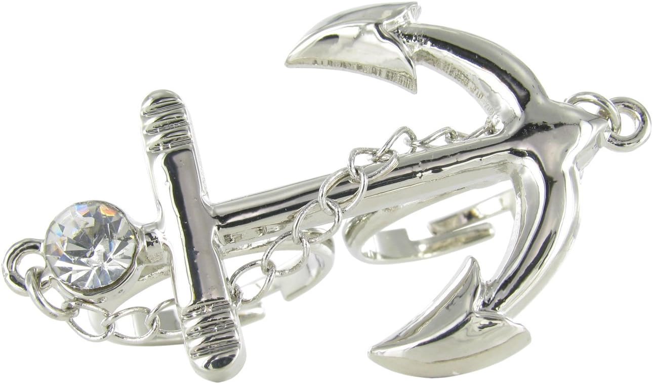 Independence Day Anchor Rhinestone Two Finger Adjustable Rings with Clear Crystal