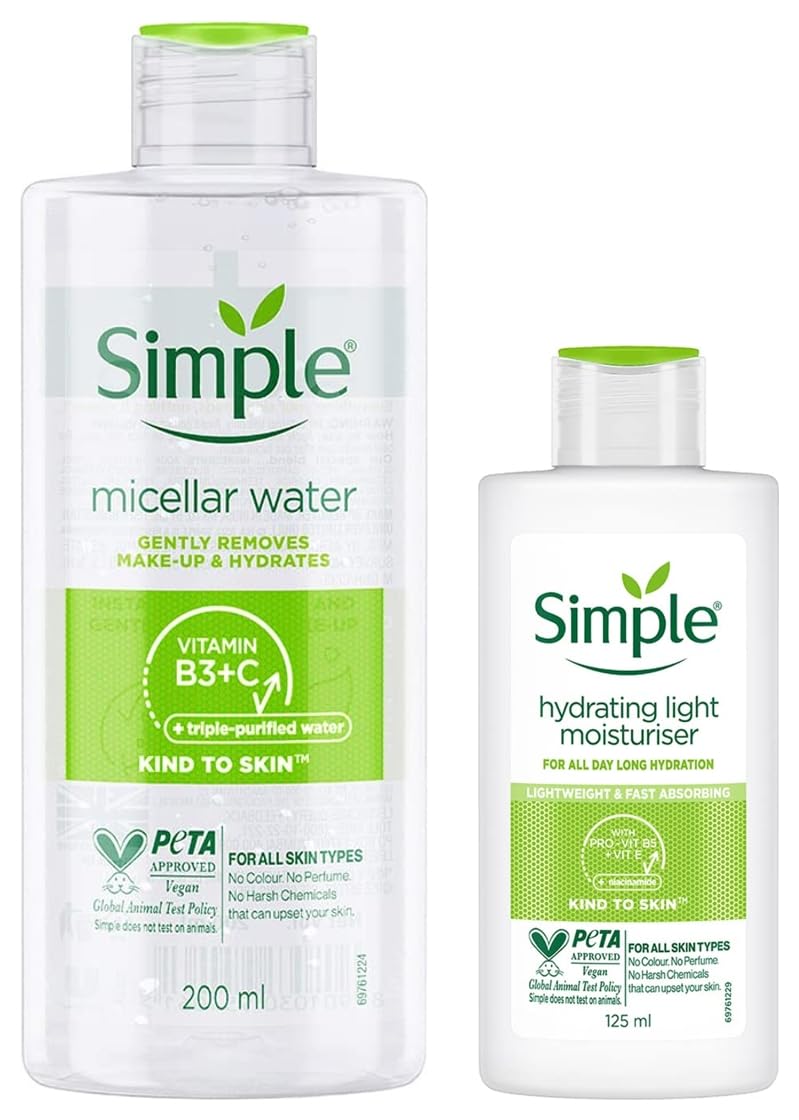 Simple Kind to Skin Hydrating Light Moisturiser 125 ml & Simple Kind to Skin Micellar Cleansing Water| Makeup Remover, 200 ml