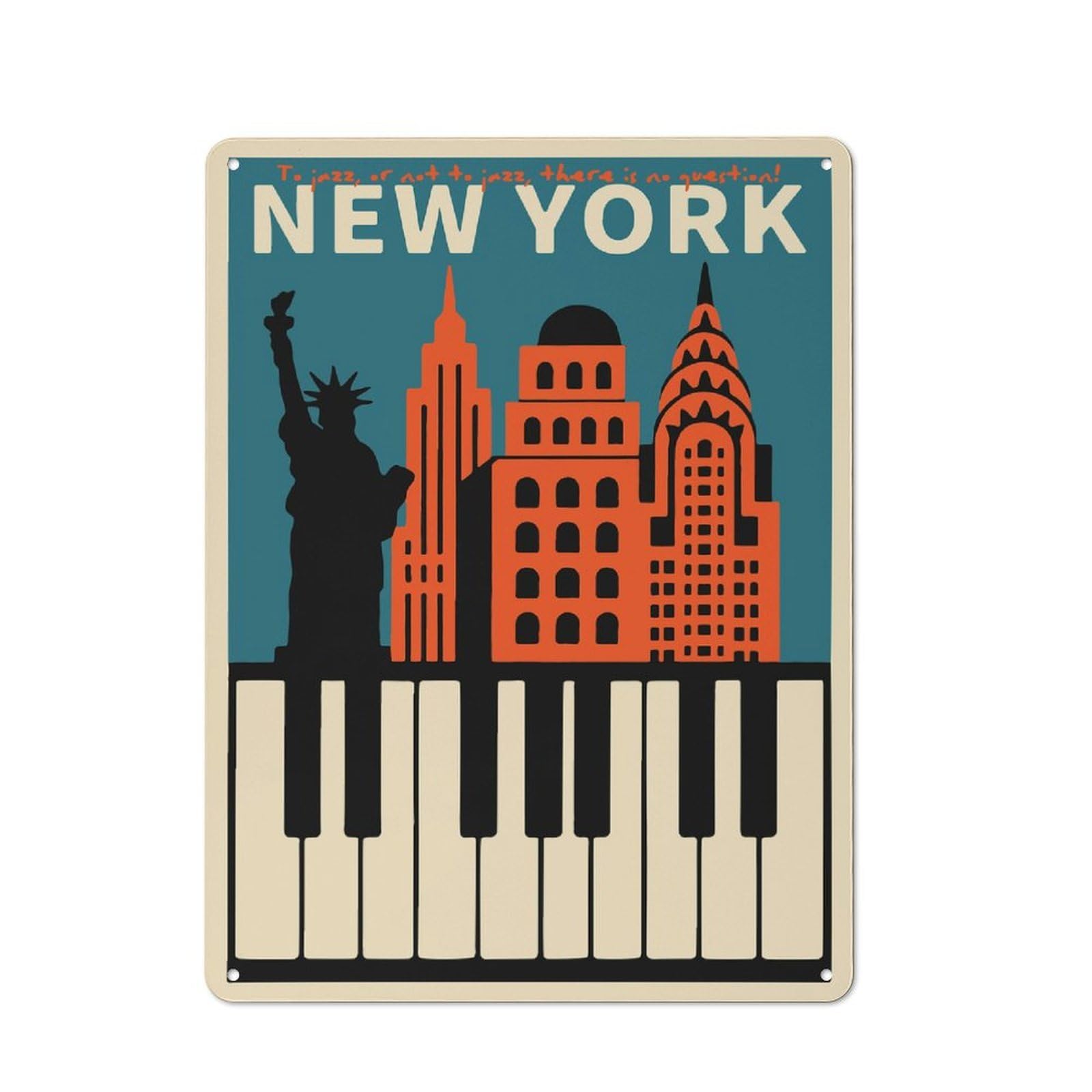 Junmoney Style New York Jazz Retro Metal Sign 40X30cm For Café Or Restaurant, Gift For Restaurant Decor Fans During The Christmas Season
