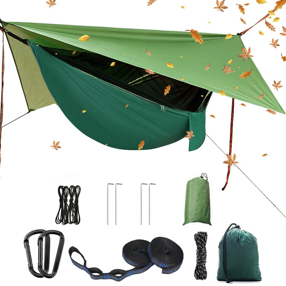 Tragbares Camping-Hängematten-Set, Einzel-Doppel-Hängematte, Insektennetz, Schattenzelt, hochfeste Fallschirmtuch-Hängematte