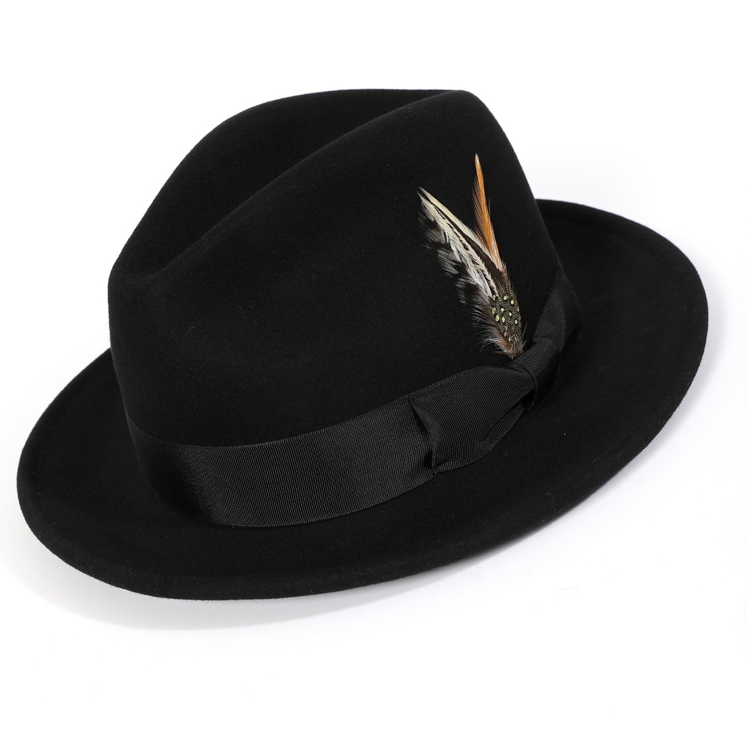 MONTIQUE - Long Lasting Lightfelt 2 1/2 inch Wide Brim Wool Felt Hat for Men, Fedora for Men, Felt Dress Hat for Men, White Hats for Men, Men's Fedora Hat - Black - Small - H60