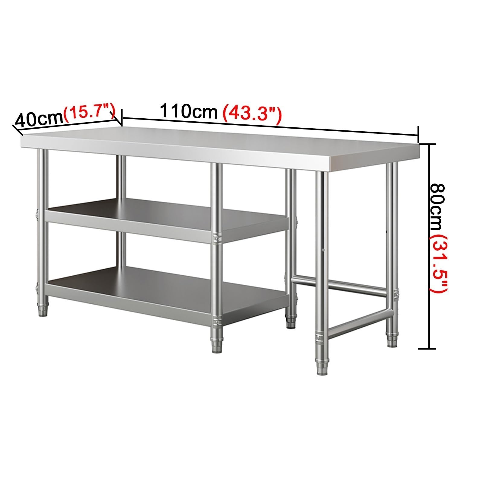 Mesa de Trabajo Cocina Tres Niveles Taller con Espacio para Botellas Gas Estantes Almacenamiento Estructura Reforzada Patas Ajustables Alta Capacidad Carga