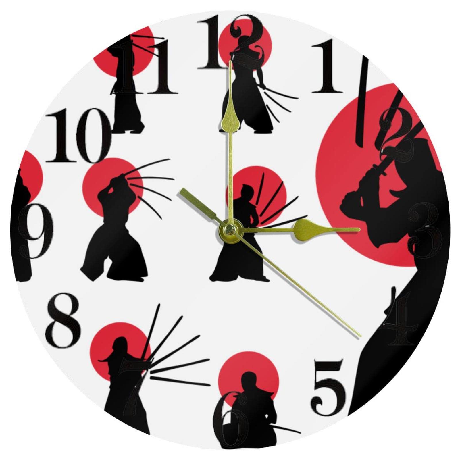 Horloge murale japonaise Kendo silencieuse à quartz ronde pour travailler sans distraction