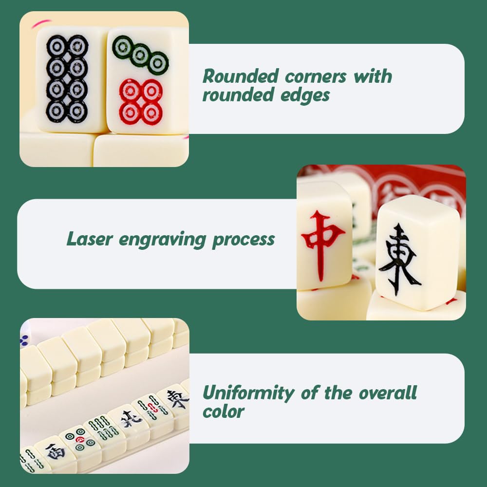 Mini Mahjong, przenośny zestaw mahjonga z 144 płytkami, tradycyjny chiński mah-jong, zestaw Mah-Jong dla rodziny, podróży i stołu