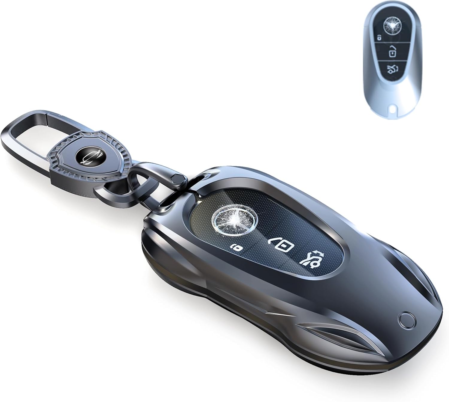 for Mercedes Benz Key fob Cover with Metal Keychain Case Key Shell Protector Compatible with 2020-2024 S-Class G-Class E-Class EQE EQS Accessories (Classic Black,for Benz-C)