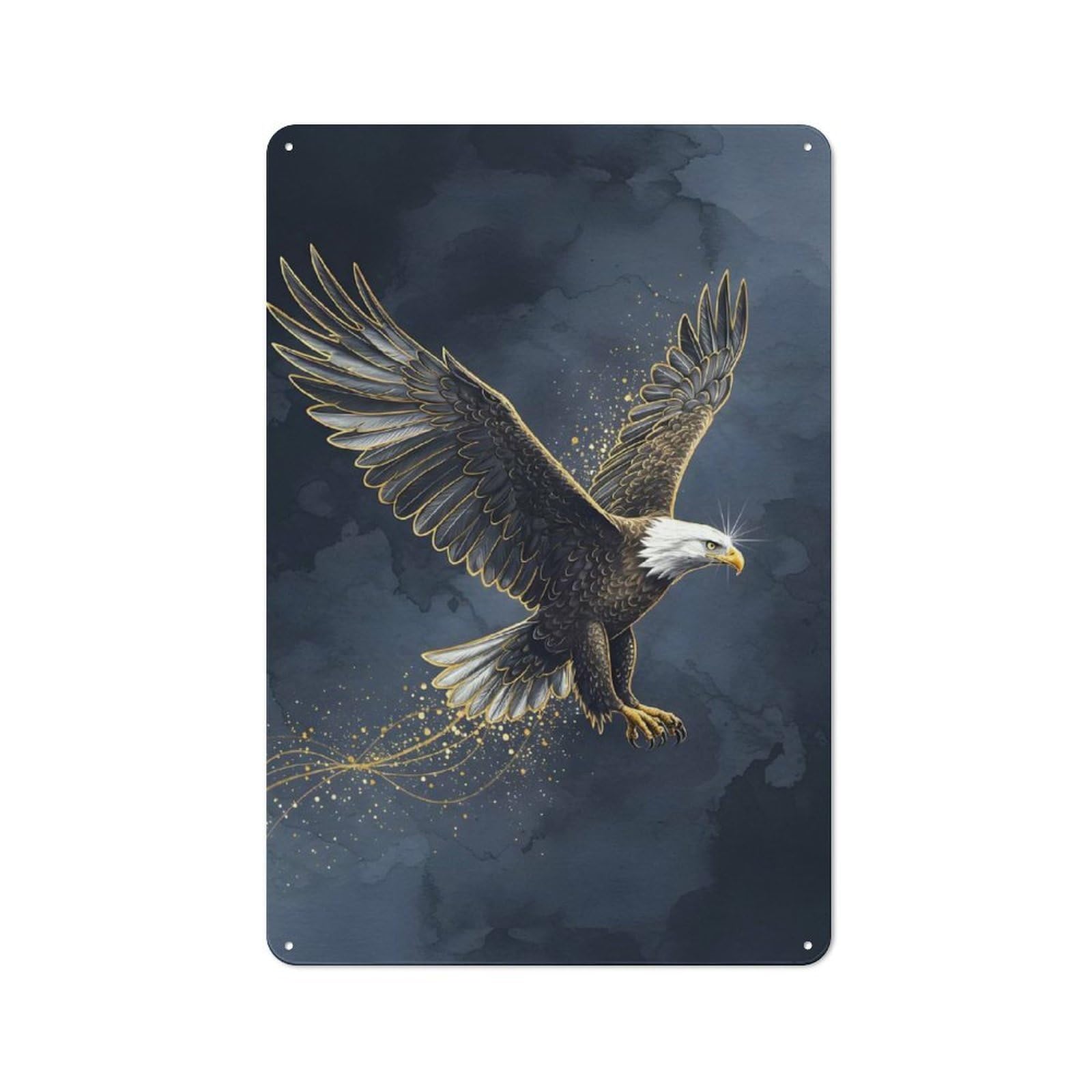 Tin Wall Plaque 30x20cm with Majestic Eagle in Flight with Golden Accents for Pub Or Café, for Hospitality Wall Decor Collectors