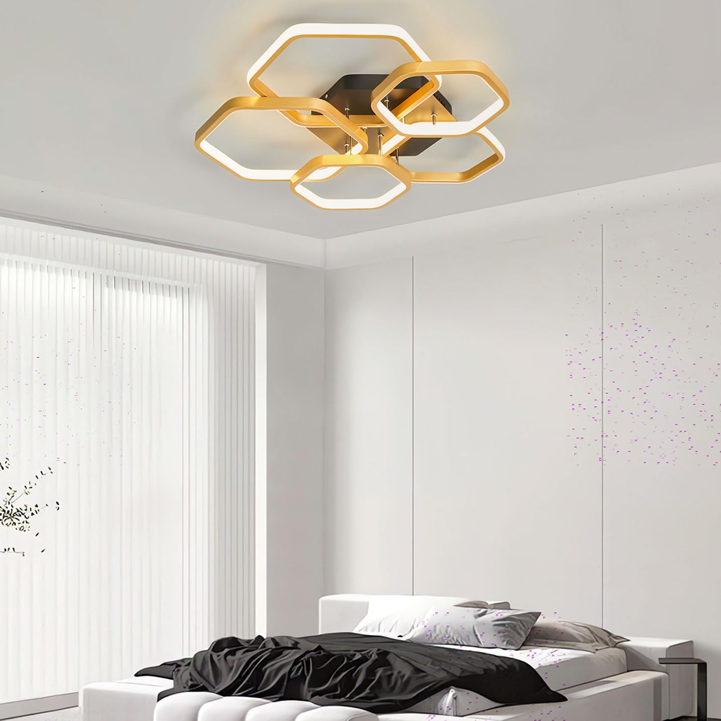 Lámpara de techo LED moderna, lámpara de techo regulable para dormitorio de 3000-6000 K con mando a distancia, lámpara de techo acrílica negra, ideal para dormitorios. (Nero)