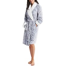 INK+IVY Plush Kimono Belted Robe for Women - Mid-Length Ladies Bathrobe Loungewear with Pocket, Collar & Cuff, Printed Paisley Grey, L/XL