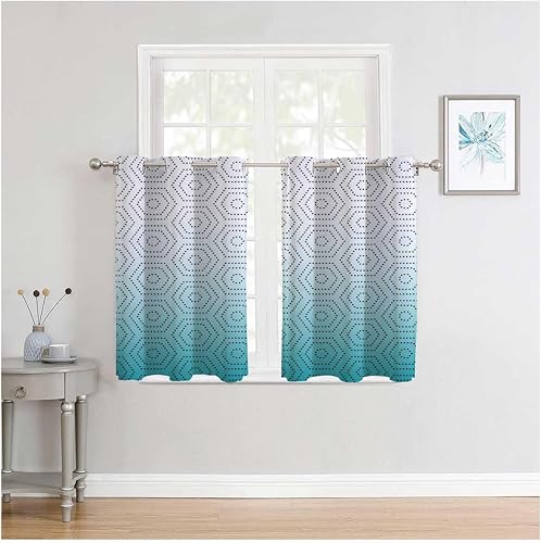 Miniatura 2 de YANFENQI Cortinas para Cuarto - Divisor geométrico de color blanco degradado cian de habitaciones, cortinas para cuartos separados, 55 pulgadas de