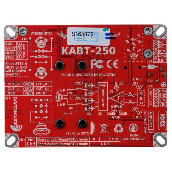 Dayton Audio KABT-250 Audio Amplifier Board 2 x 50W Bridgeable Bluetooth 5.0, TWS, DSP