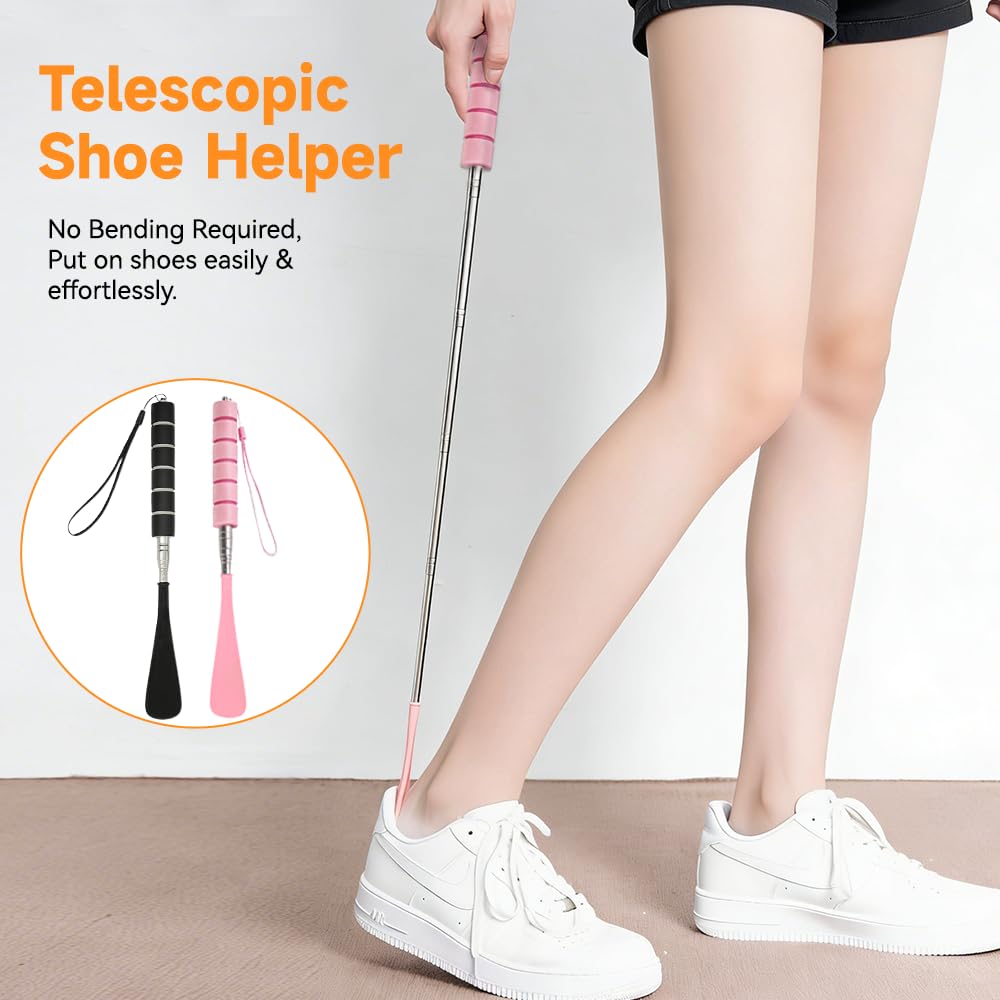 2pcs shoe horn- Long Handle Telescopic Shoe Horn for Seniors – Adjustable 11" to 28" Metal Shoehorn, Non-Slip Comfort Grip, Ideal for Men, Women, Elderly — view 4