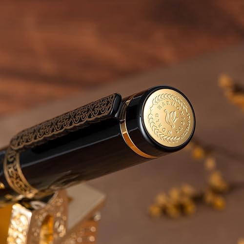 Miniatura 8 de HONG DIAN Hongdian 8037 - Pluma estilográfica clásica china, punta dorada extrafina Iridum con diseño de tótem de ciervo chino, bolígrafo de