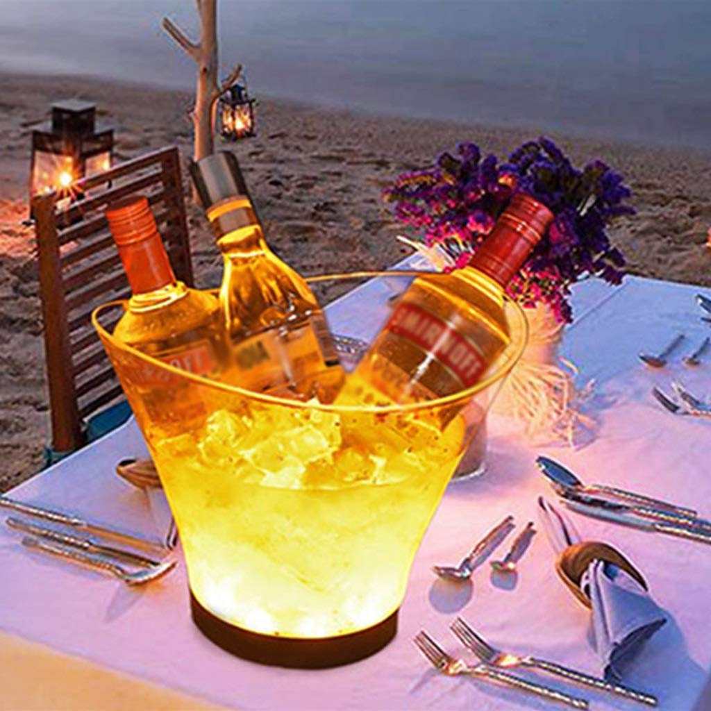 Seau à glace 6 Litres LED Seau À Glace Grande Capacité Refroidisseur De Vin LED Étanche Rétro Champagne Vin Boissons Seau À Bière, Alimentation Par 4 Piles AAA, for Fête Maison Bar Garde la glace froi