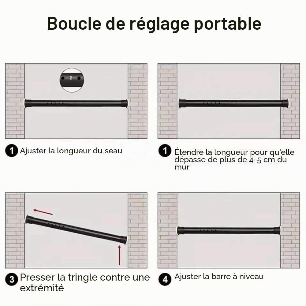 Tringle Rideau Extensible Sans Percage,Barre Extensible Sans Perçage,Tringle à Rideau Pour Fenêtres De 260 à 310 Cm, Noire Mate, Diamètre 32 Mm,Pour Rideaux, Douche, Les Portes Et Les Placards