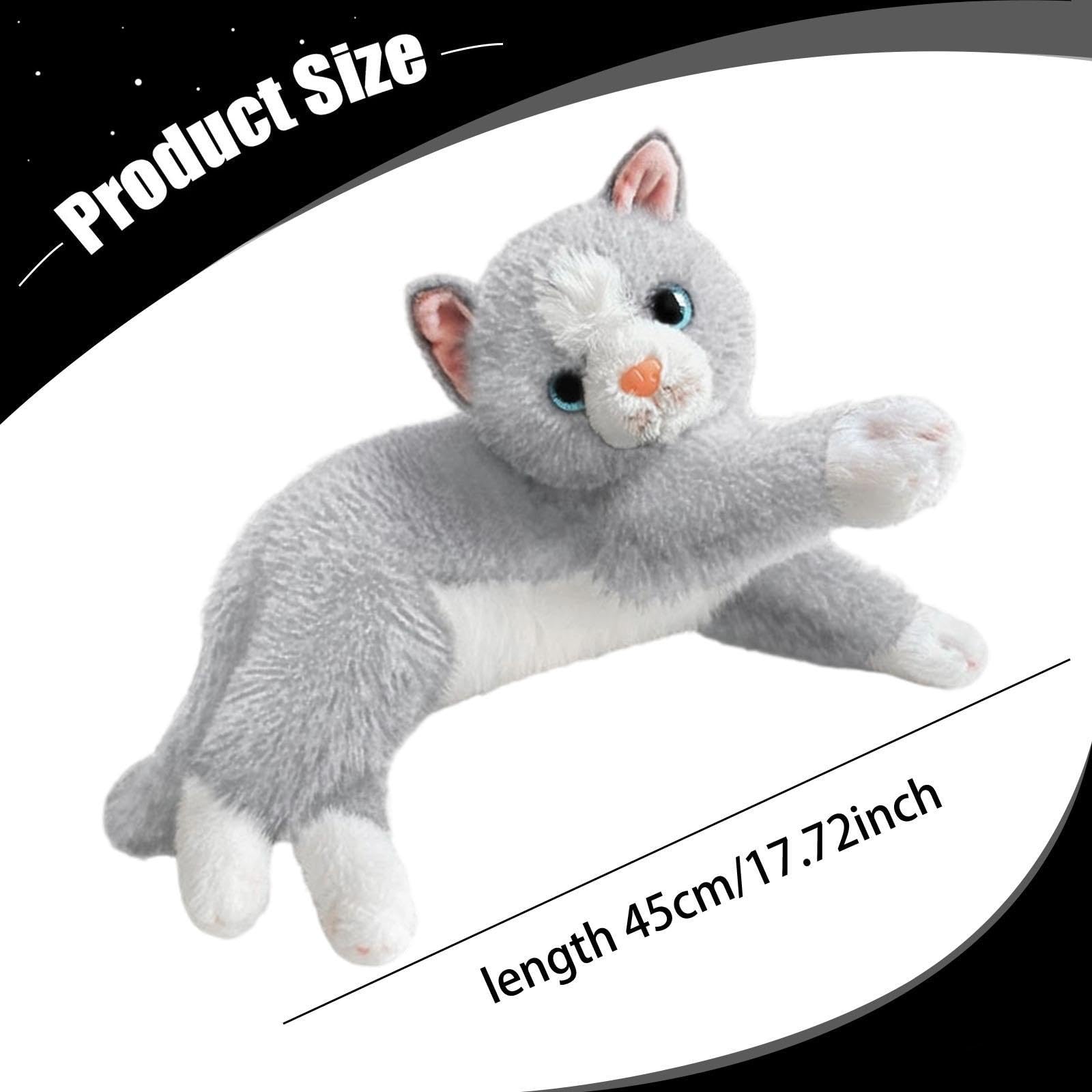 Cuscino Realistico a Forma di Gatto in Peluche, Bambola di Peluche a Forma di Gatto, Animale Sdraiato, Morbido Tessuto di Peluche, Compagno Comodo E R, Grigio