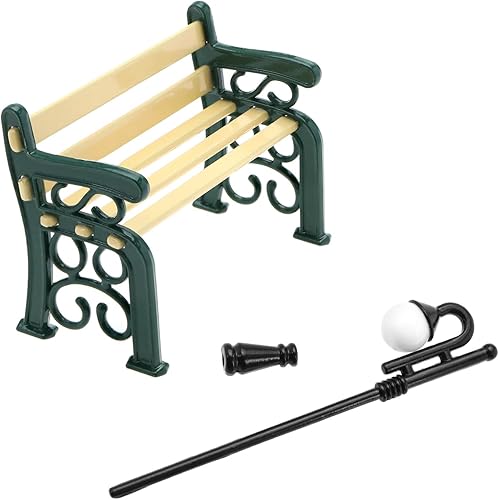 Miniatura 4 de 2 juegos de muebles de casa de muñecas 112 en miniatura, banco de parque, farol de calle, poste de hadas, adorno de jardín, decoración de casa de