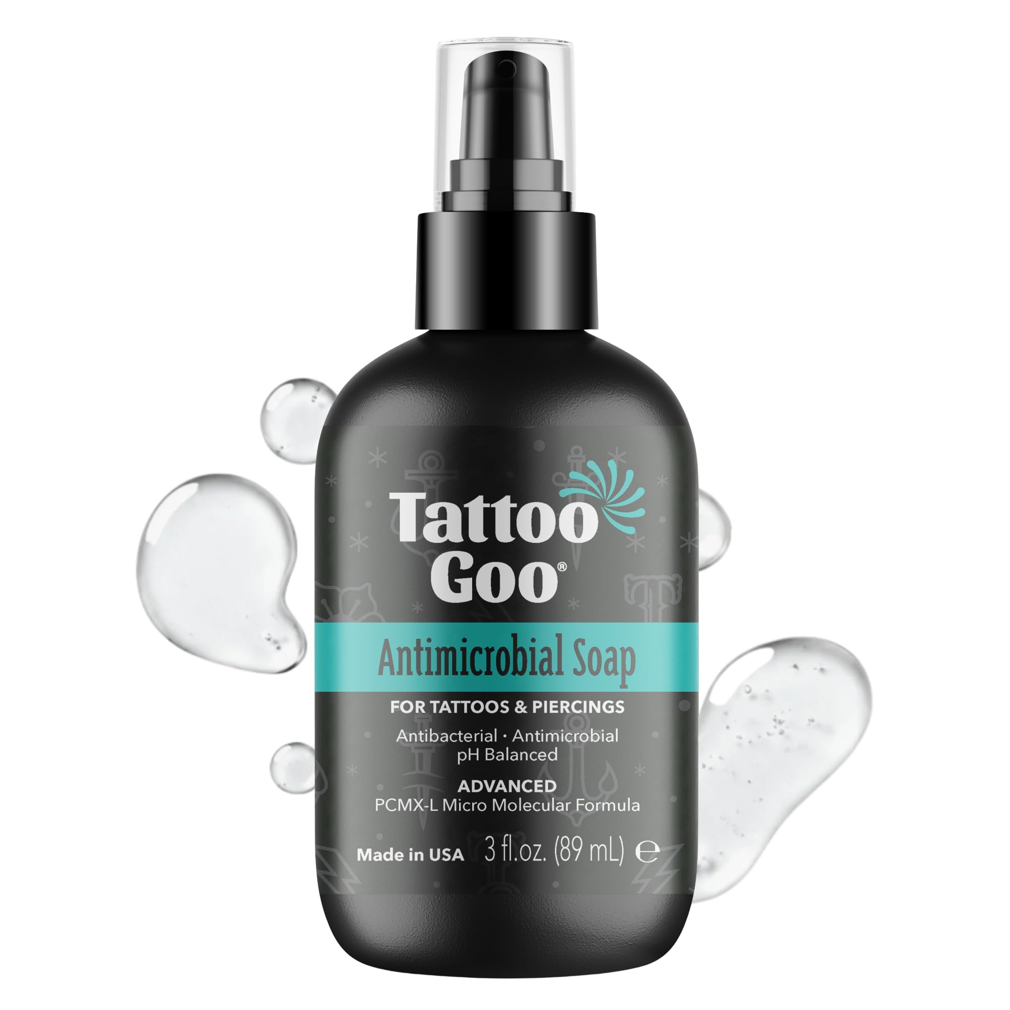 Tattoo Goo Deep Cleansing Soap, Disinfecting Tattoo and Piercing Aftercare - Moisturizing Olive Oil, Alcohol and Fragrance Free - 3 oz