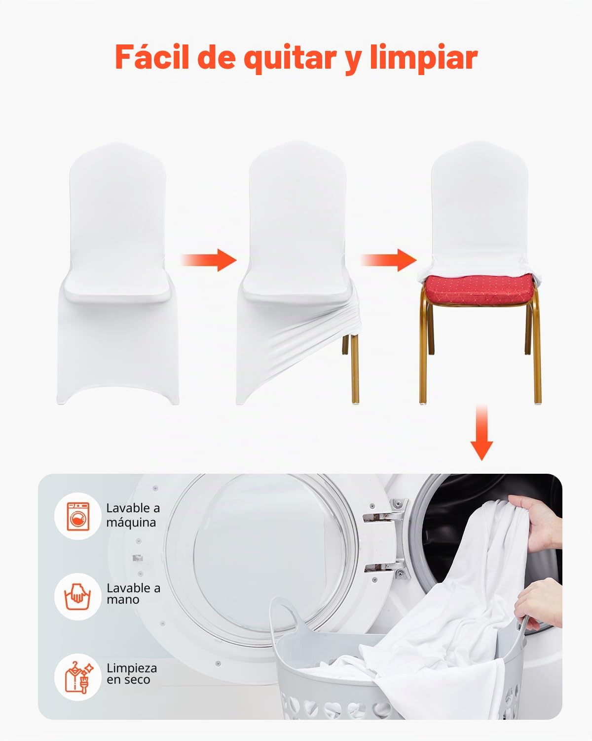 VEVOR Fundas Plegables de Elastano elástico para sillas, Fundas Protectoras universales Ajustables y extraíbles para Bodas, Vacaciones, Banquetes, Fiestas, Celebraciones, cenas (100 Unidades, Color