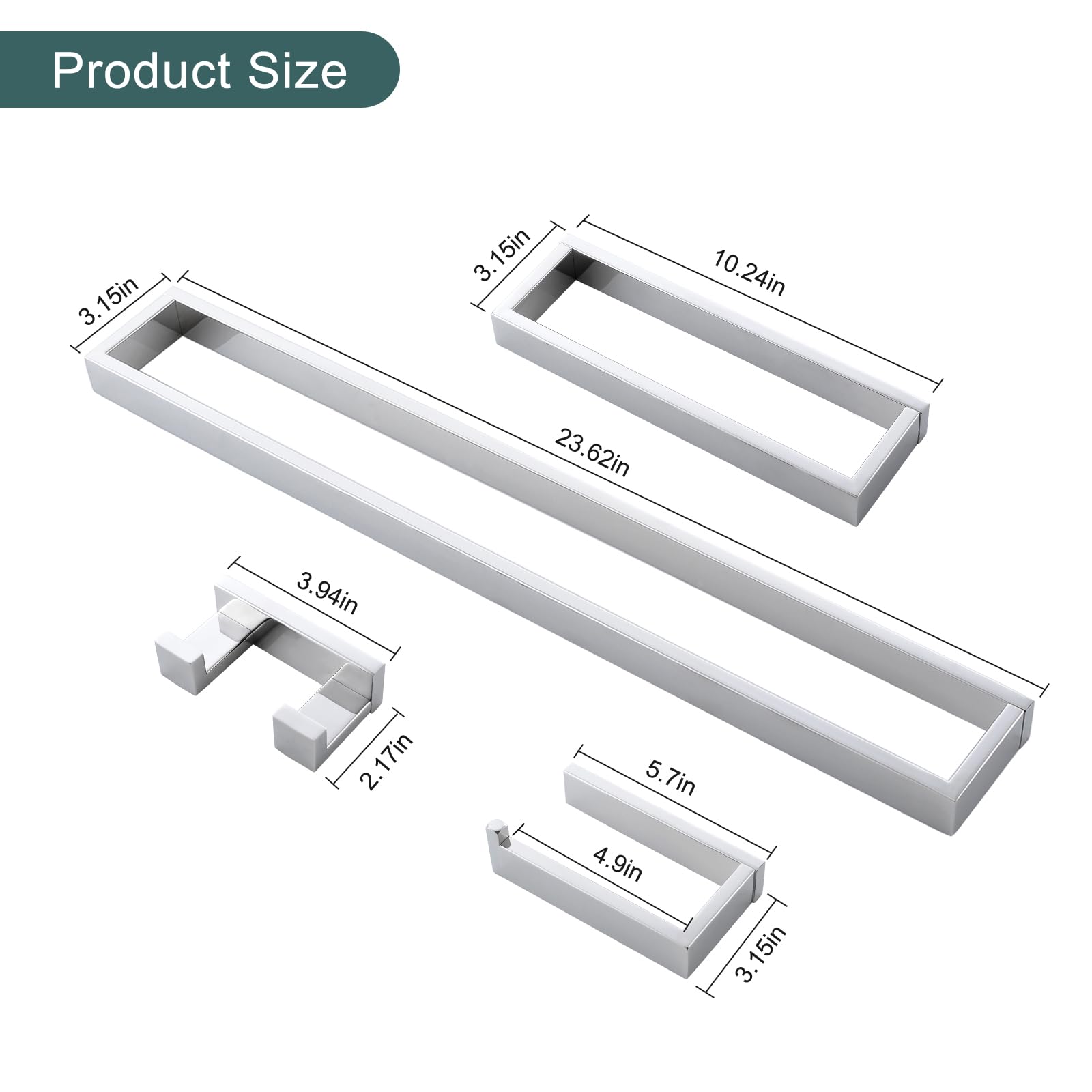 Juego de Accesorios de baño de 4 Piezas, Juego de toalleros cromados, Juego de Accesorios de baño de Acero Inoxidable montado en la Pared, 23.6 Pulgadas