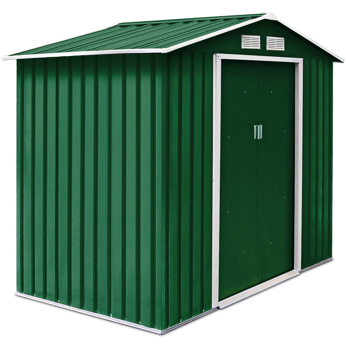 DREAMADE Box Casetta Grande, Casetta da Giardino Esterno, Capanno Magazzino in Lamiera di Metallo, con Porta a 2 Ante e Finestra di Ventilazione, Adatta per Riporre Attrezzi (Verde)