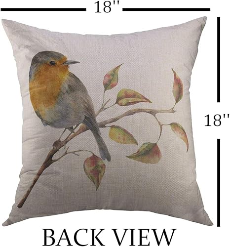 Miniatura 2 de Mugod Funda de almohada de acuarela Robin sentado en rama de árbol, hojas rojas y amarillas, otoño, pájaro, otoño, blanco, naturaleza, decoración