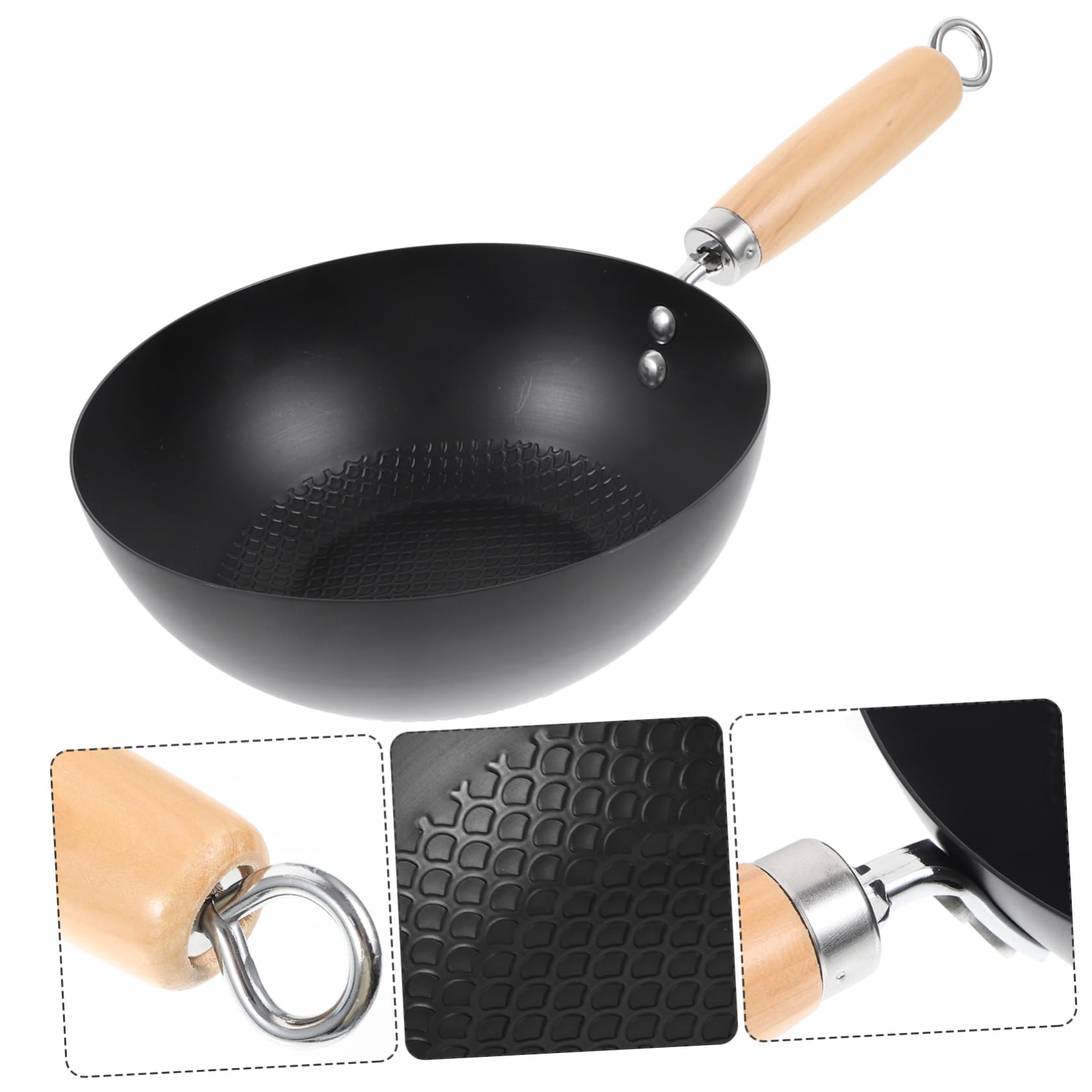 ULTECHNOVO Wok Superficie Lisa y Fácil de Limpiar Pequeño de Hierro Forjado Japonés para Cocina a Gas en Hoteles y Restaurantes