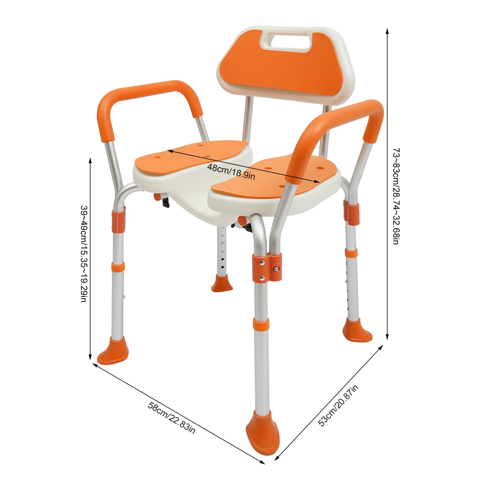 Silla de ducha, asiento de ducha con respaldo, reposabrazos, 6 niveles de altura ajustable, silla de baño para personas mayores, embarazadas, discapacitados, 125 kg