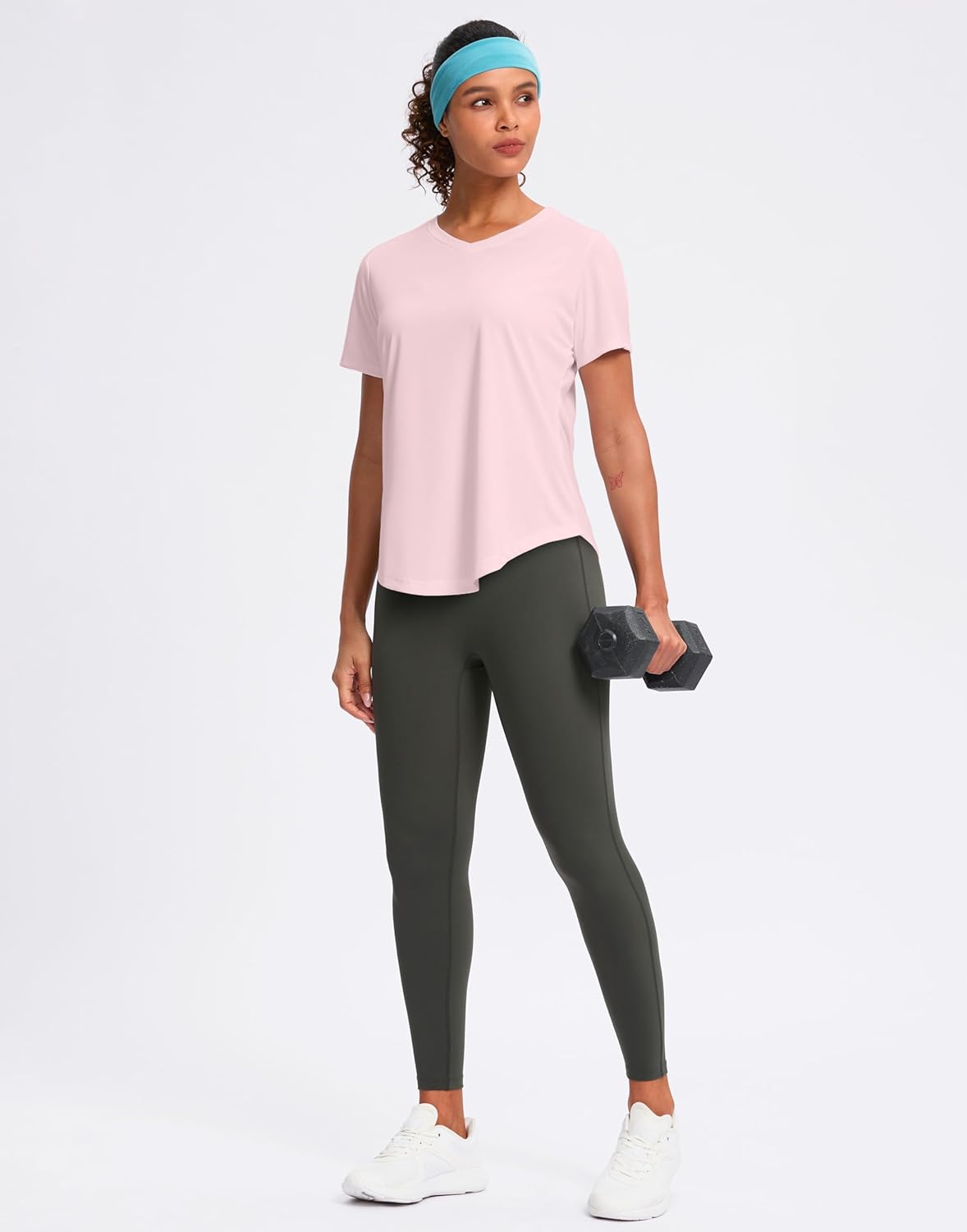 Womens Workout Tops V-Neck Short Sleeve UPF 50+ Sun Shirt Moisture Wicking Quick Dry Top for Gym, Running, Athletic - Image 6