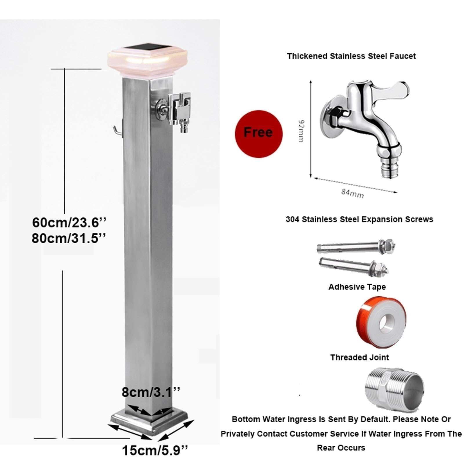 Columna de agua de jardín anticongelante con sensor de luz, fuente decorativa, soporte vertical para manguera, grifo de doble salida
