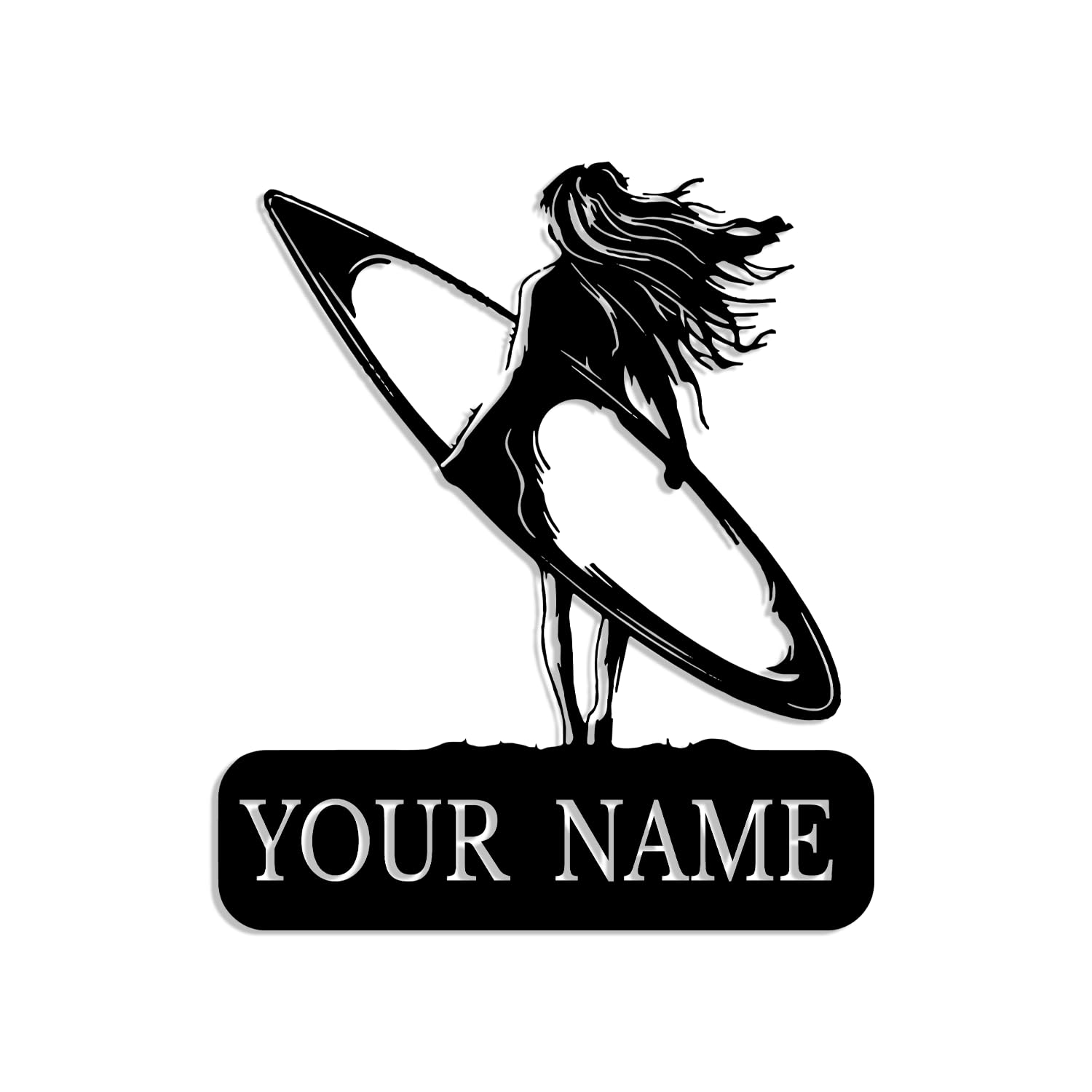 Senyer Women's Style-9 Custom Wave Surfing Metal Wall Art, Custom Palm Tree Wave Man Surfing Metal Wall Art,Personalized Surfer Riding Wave Name Sign, Home Decor, Surfboard Decor, Birthday Gifts (Style-9)