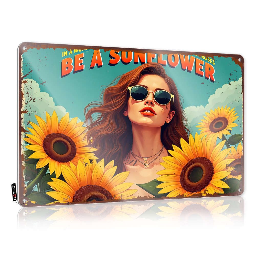 Funny Patio Decor Be A Sunflower: Brighten The World Tin Sign Funnymetal Sign Man Cave Signs And Decor(30X40CM)