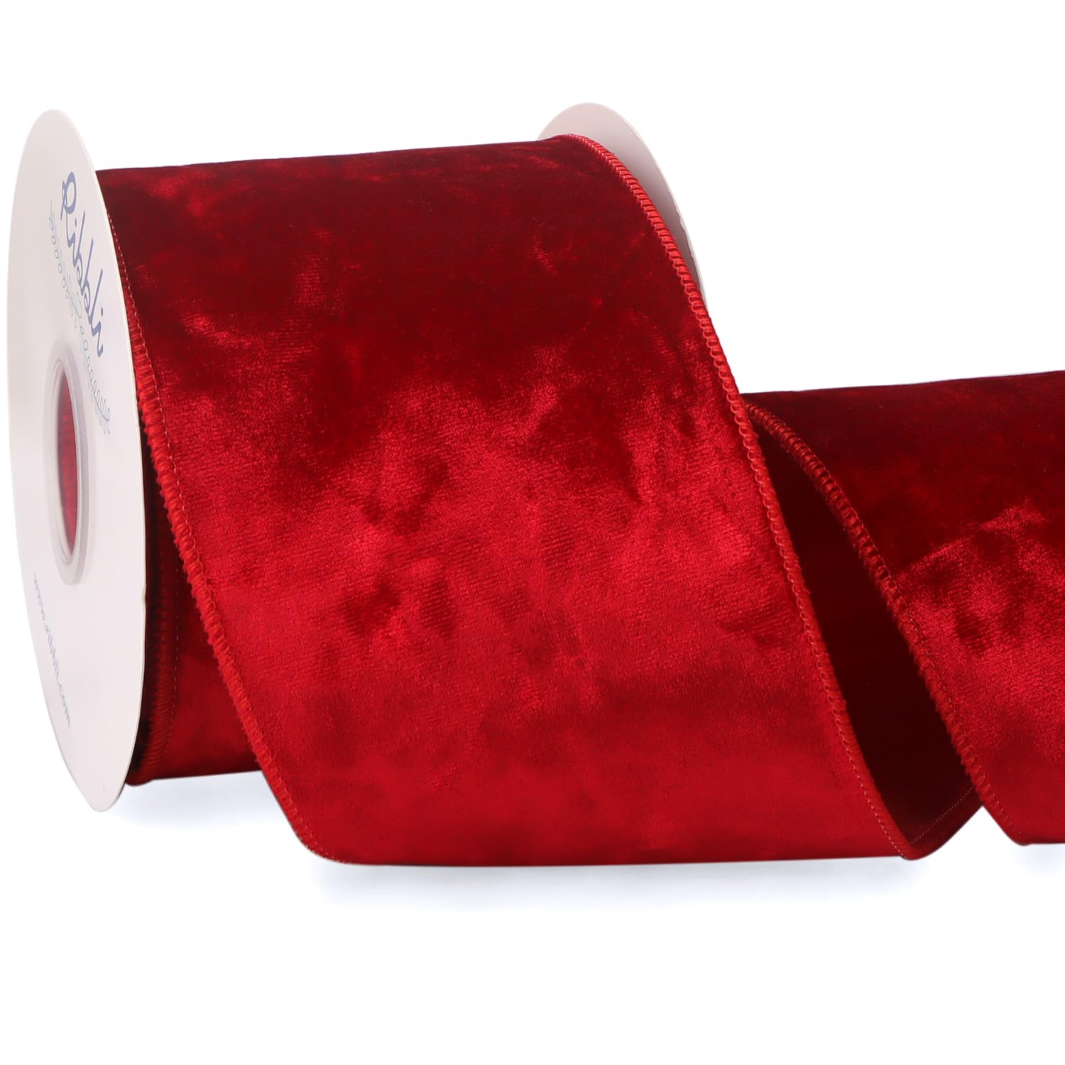 Ribbli Red Velvet Wired Ribbon 4 Inch Metallic Red Gold Crushed Velvet