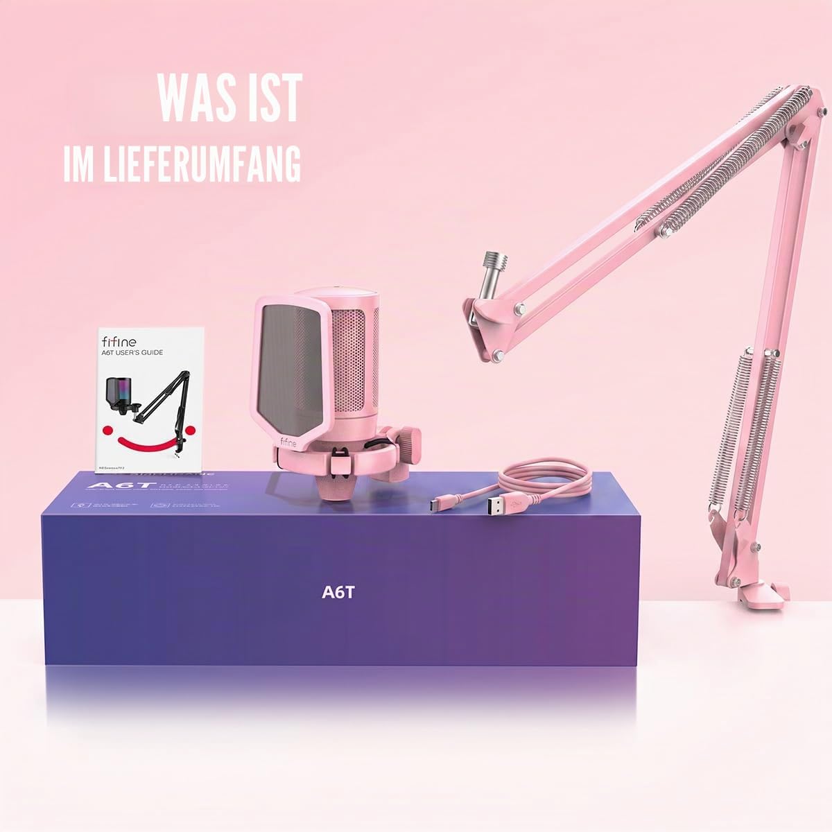 FIFINE Gaming Mikrofon mit Arm, USB Microphone pc für MAC PS4 PS5 mit Stummschalttaste, Popfilter, Shock Mount für Streaming Podcast Studio
