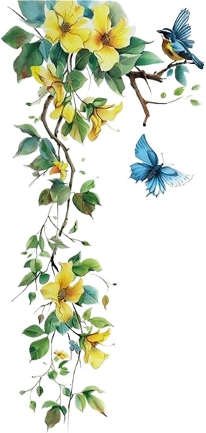 Flower Wall Stickers Yellow Flower Wall Stickers Vine Butterfly Refrigerator Window Cupboard Home Decorations DIY Decals Art Posters