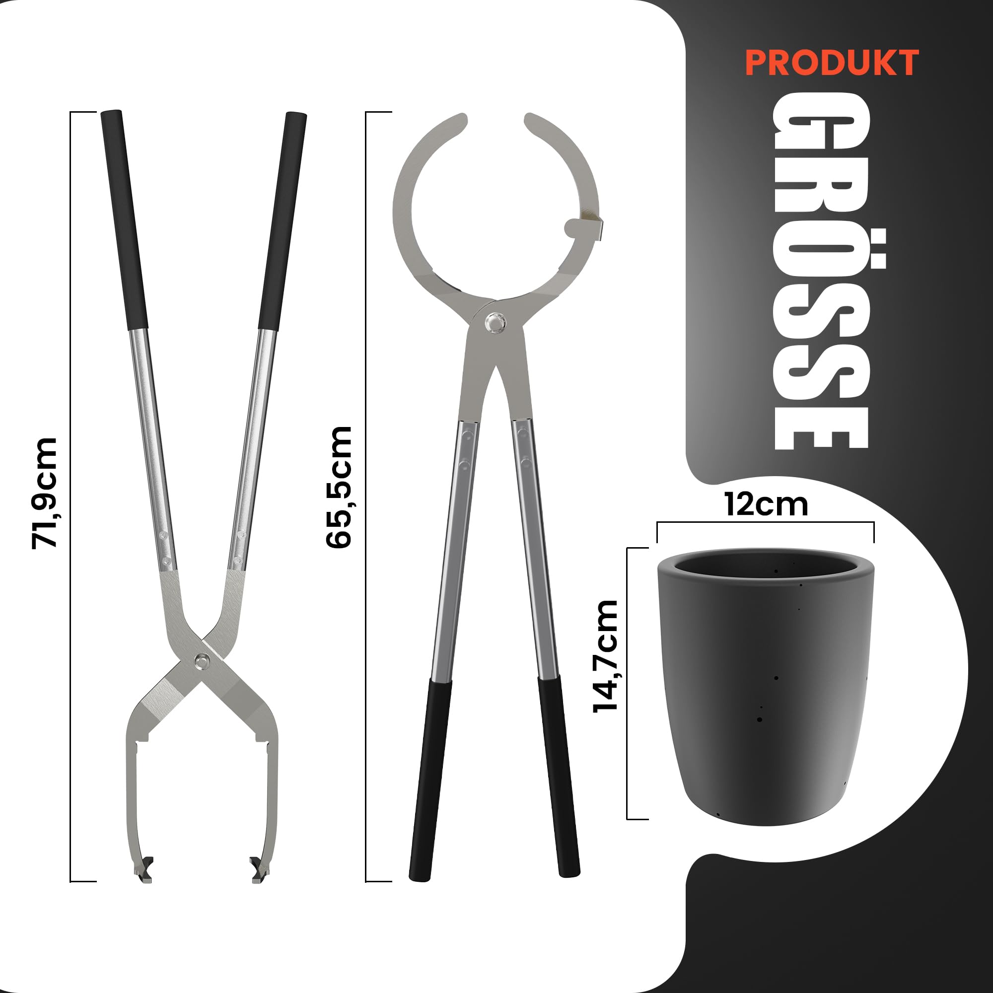 Tiegelzangen Set mit 2 Graphittiegels zum Schmelzen von Metall, Schmelztiegel zum Schmelzen von Metall, Hebe- und Gießzange für Metallgusswerkzeuge (6KG-640ML)