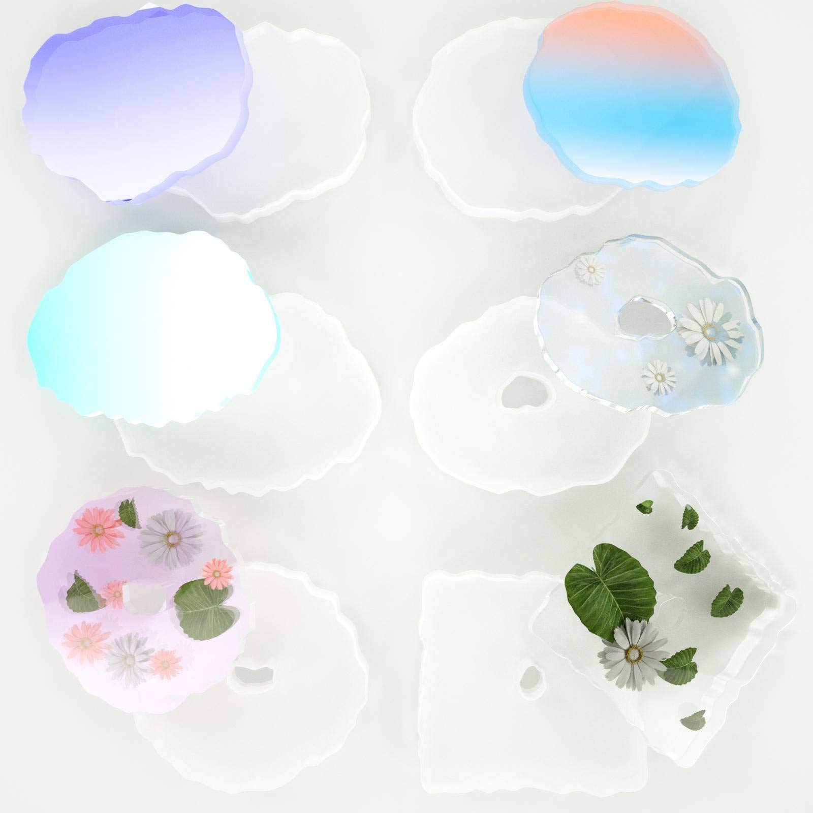 Geode Coaster Mold Resin Coaster Molds 4pcs Different Shapes, Silicone Coaster Molds for Resin Coaster Molds for Resin Casting Coaster Mold Silicone Resin Molds Coaster