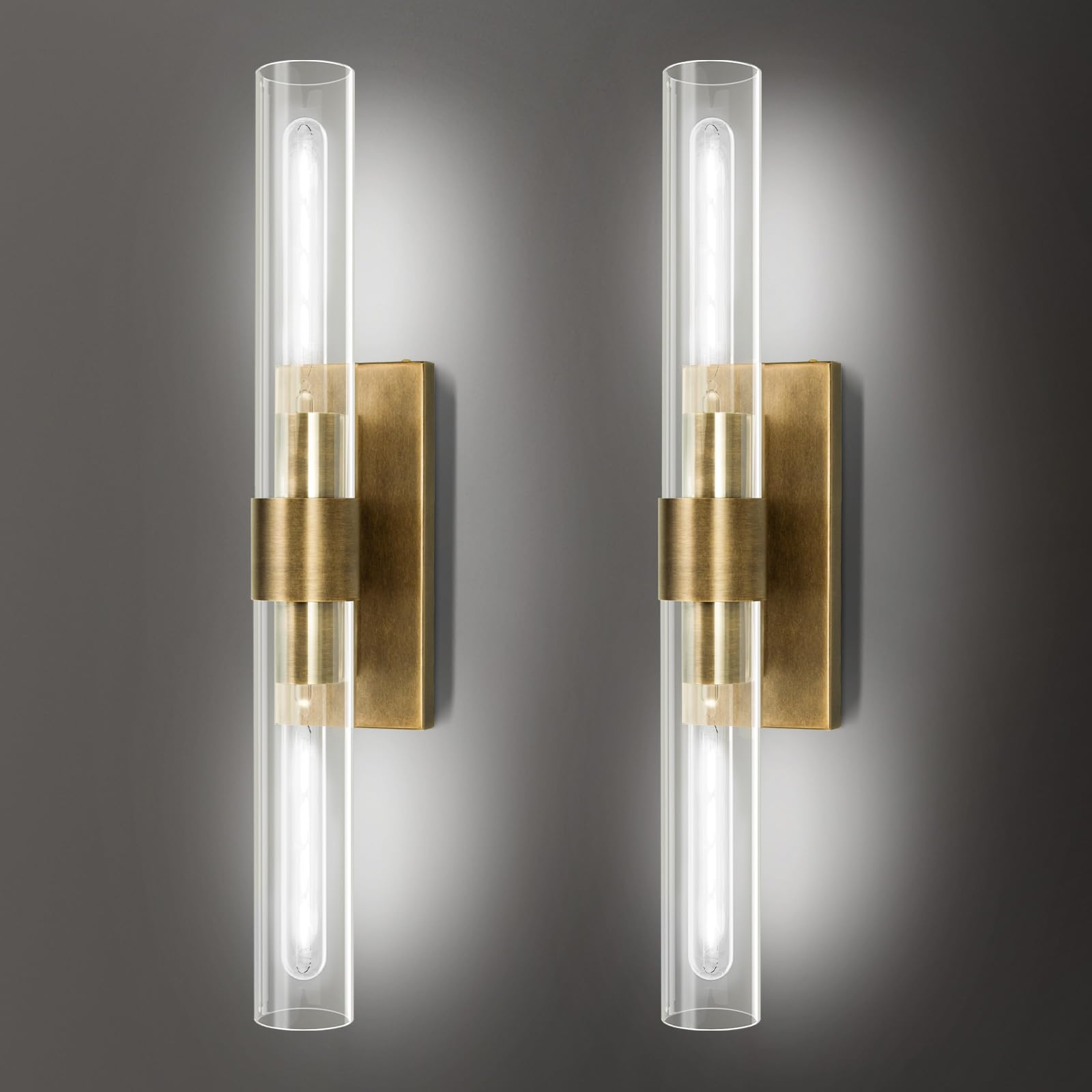 Brass Wall Sconces Set of Two, 22.8" Sconces Wall Lighting 2-Light, Gold Bathroom Wall Sconces, Glass Vanity Lights, Indoor Wall Sconce for Bathroom, Bedroom, Living Room, Hallway