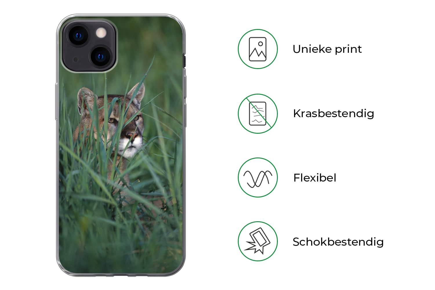 MuchoWow Funda para iPhone 13 - El Puma se esconde Entre Las Hojas de Hierba - Funda de Silicona/Funda Blanda para teléfono móvil