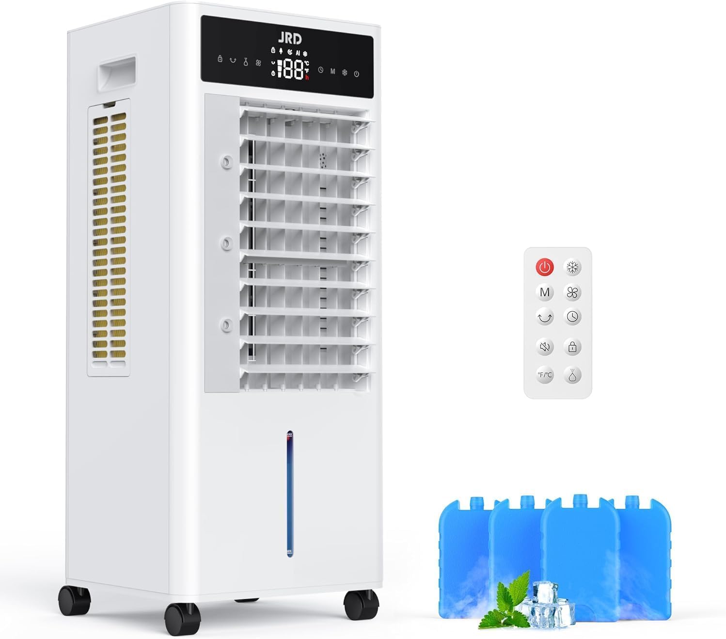 Photo 1 of JRD Portable Air Conditioners with 4 Ice Packs, 12H Timer, Top Fill Dual Tank, Evaporative Air Cooler Portable with 4 Modes, 3 Speeds, Mist Function, Quiet Swamp Cooler for Bedroom Office Indoor