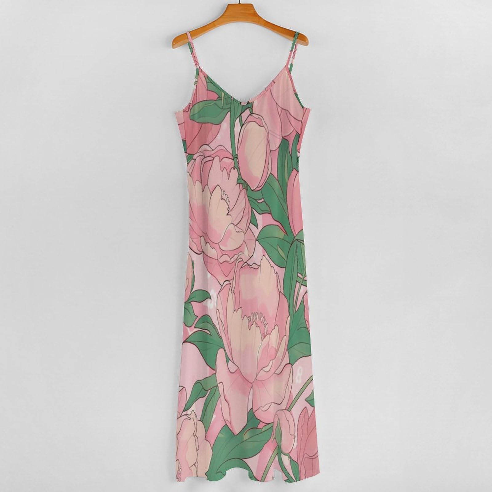 Vestido De Verano para Mujer - Flores Rosas Vestidos De Tirantes Finos, Tallas S-5Xl, Informales, con Escote En V, Sin Mangas, Largos, De Verano, Sexys, para La Playa, Estilo Urbano.