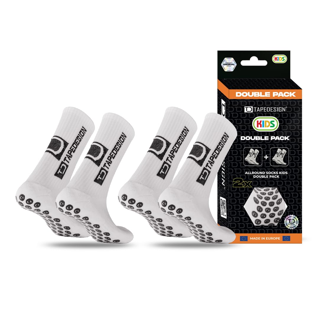 Tapedesign – Doppelpack Allround Socks Kids – 2 Paar rutschfeste Fußballsocken für Kinder – Perfekter Grip & Komfort – Anti-Rutsch-Sportsocken für Training & Spiel