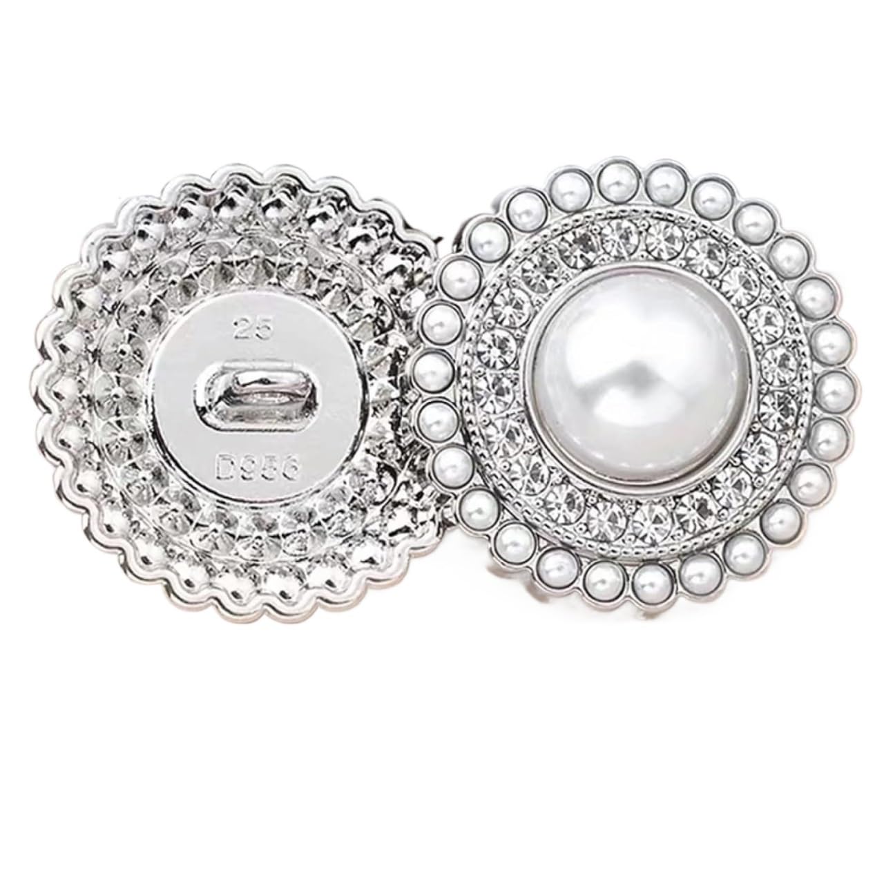 Bottoni in metallo, bottoni for cappotti, 5 pezzi Bottoni in perle da cucire for abbigliamento Accessori manuali fai da te Strass for lavori di cucito Decorativi for forniture artigianali(Silver,0.98i