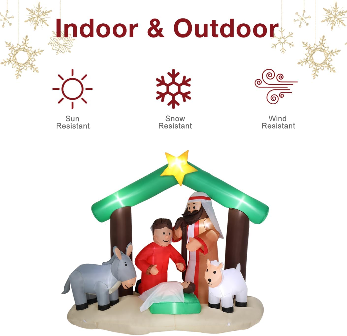 6 ft Christmas Inflatable Nativity Garden Jesus Decoration, Christmas Inflatables with 8 Lamps, Christmas Inflatable Outdoor Decoration for Holiday Party Front Yard Lawn Garden Decor