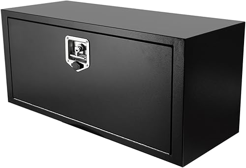 Confote Caja de herramientas de acero negro para camión con cerradura de mango en T, organizador de almacenamiento de camión resistente,