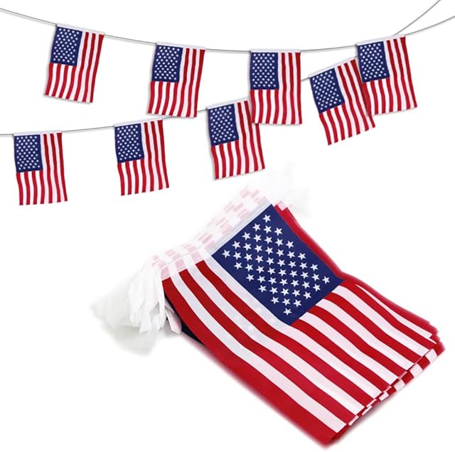 ANLEY USA American String Pennant Banners, Patriotic Events 4th of July Independence Day Decoration Sports Bars - 33 Feet (10m) 38 Flags