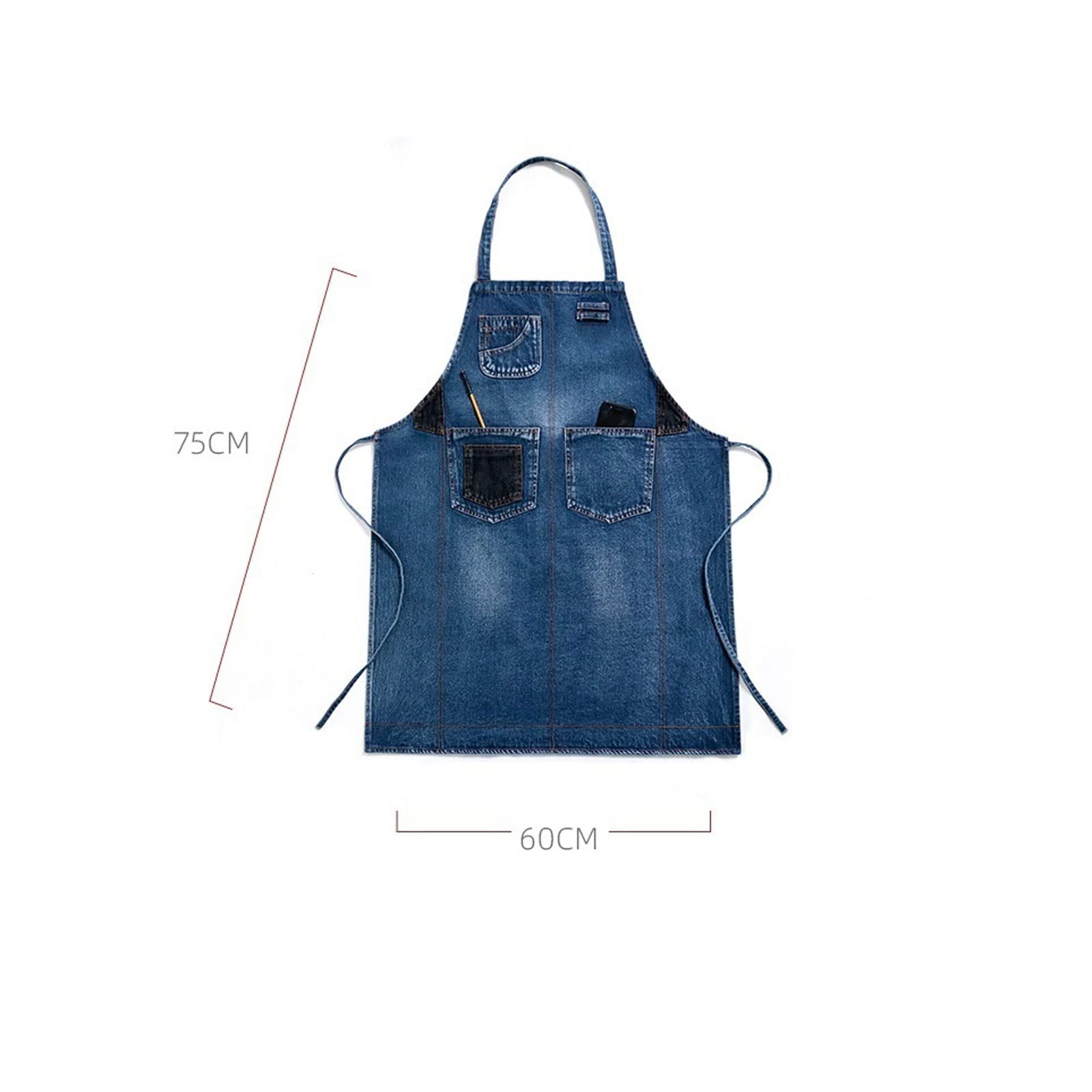 Tablier en denim délavé pour barista, travail, salon de thé, restaurant, serveur, vêtements de travail, pâtisserie, nail art, barbier (bleu), bleu, taille unique