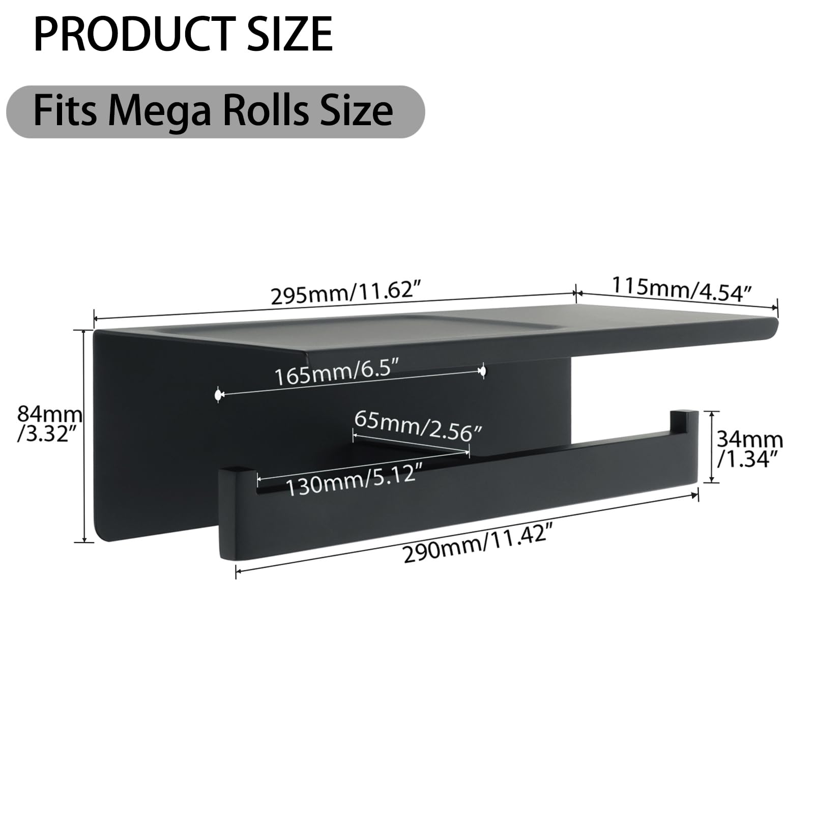 Alise GYT5002-B - Portarrollos de papel higiénico doble para baño con estante, dos instalación de autoadhesivo y perforación de pared, acabado negro mate