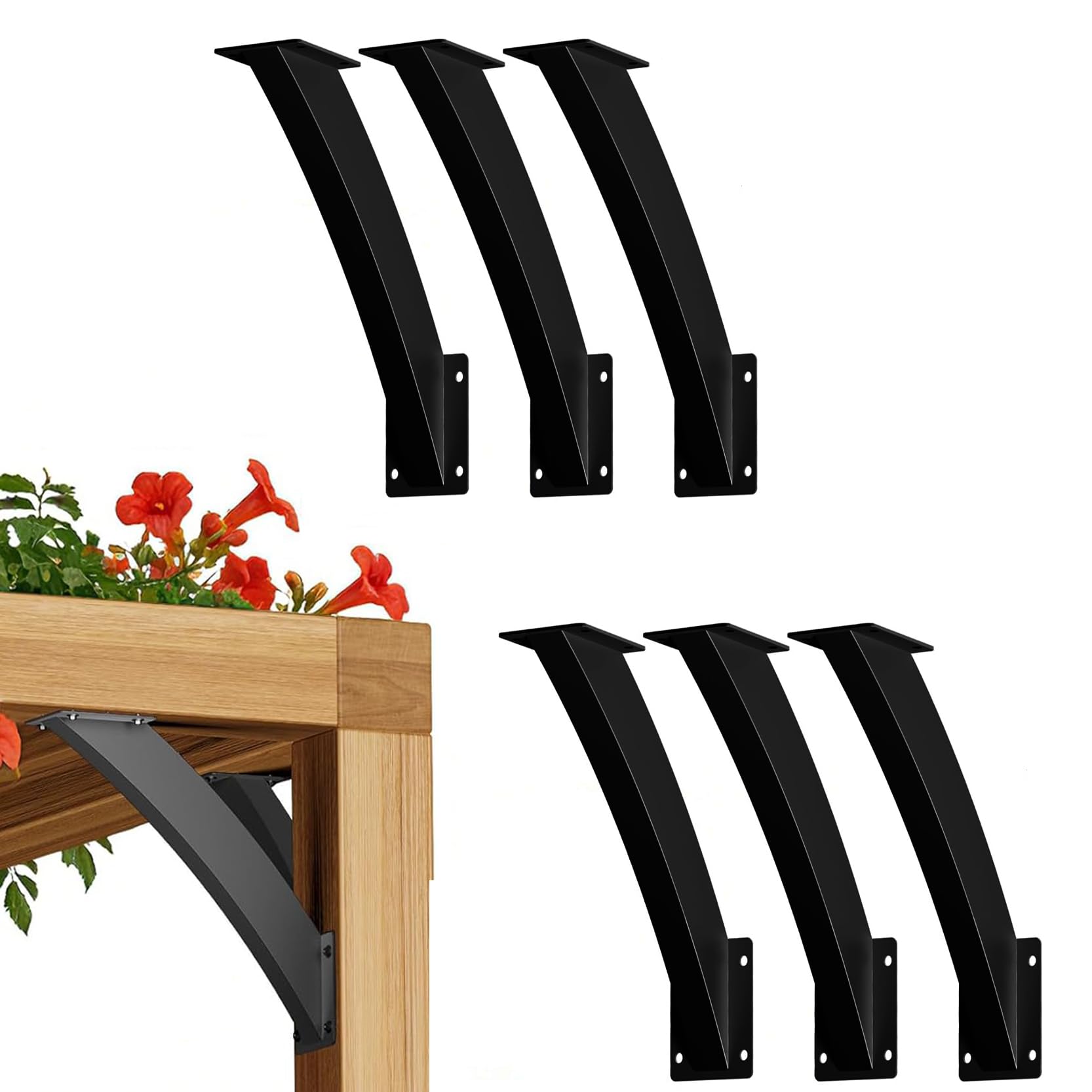LQSYBHD Heavy Duty Arc 45 Degree Angle Bracket Wood Pergola Bracket Kit Pergola Accessories for Gazebos Decks Porches Etc Wood Post and Beam Angle Support Brackets(Size:6pcs)
